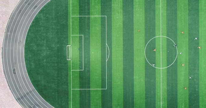 Aerial photography of soccer matches over the soccer field