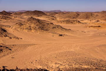 Road in the sahara desert of Egypt. Conceptual for freedom, enjoying the journey. Empty road. Freeway, Highway through the desert