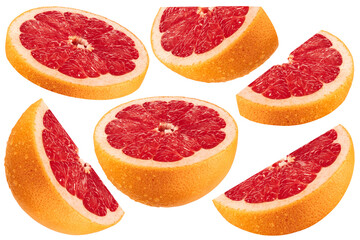 Fototapeta na wymiar Halfs of grapefruit with drops isolated on white background. Collection
