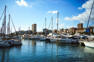 Fototapeta premium Alicante, Spain. Leisure yatchs in the recreational marina of Alicante. Sunny day. 