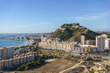 Fototapeta na wymiar Alicante, Spain. November 21, 2020. View of Alicante from Serra Grosa on a sunny day.
