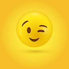 3d Winking emoji face , slight smile winky emoticon closed one eye