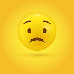 3d worried emoji face in modern or Depressed emoticon, Worry emotion, Frustrated, distressed, disappointed character