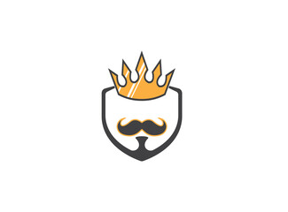 King shield logo a lord with a crown design and mustache vector
