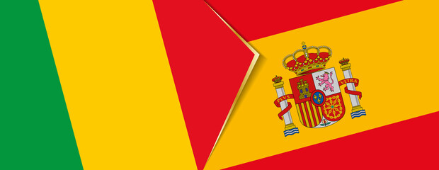 Mali and Spain flags, two vector flags.