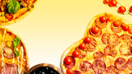 different various kind of pizzas
