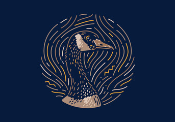 Snow goos, native zodiac, dark mode background texture with illustration of a snow goos. Vector illustration and decorative elements.