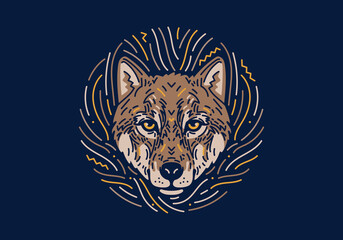Wolf, native zodiac, dark mode background texture with illustration of a wolf. Vector illustration and decorative elements.