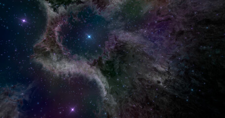 3d rendering. Space background with nebula and stars. Unlimited space. Graphic illustration. © shacil
