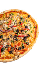 Pizza with mushrooms, black olives and cheese