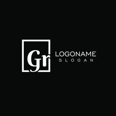 the letter GR. Monogram logo vector minimal design on black background