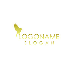Vector bird logo design in gold color on white background