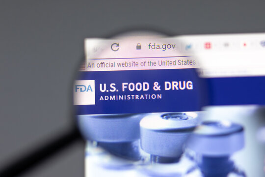 New York, USA - 15 February 2021: FDA US Food and Drug website in browser with company logo, Illustrative Editorial.