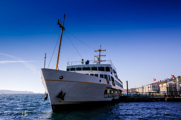 Picturesque passenger ferry moored on the European side of Istanbul