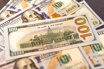 One hundred dollars banknotes close up