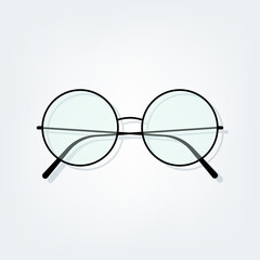 Rounded eyeglasses on grey background. Vector illustration, flat design