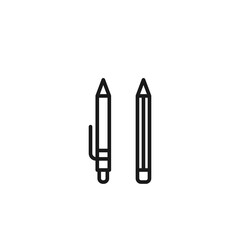 Pen and pencil icon. Black outline. Vector illustration, flat design