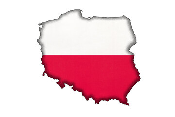 Poland border silhouette with national flag. Contour country on geography map.
