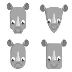 Set of cartoon rhinoceroses. Different shapes of animal heads.