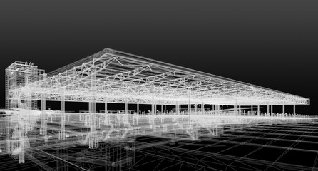 View of BIM model of the building at wareframe mode