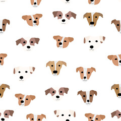 Cute dogs Jack Russell Terrier. Funny animal heads. Vector hand drawn seamless pattern. Perfect for baby, kids apparel, print design, textile.