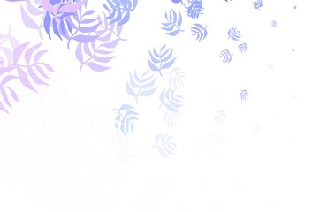 Light Pink, Blue vector doodle background with leaves.