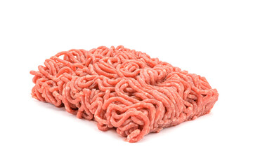 Fresh pork and beef minced meat, garnished with garlic, red pepper and dill.Isolated on a white background.