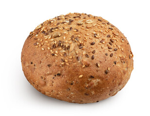 bun with flax and sesame seeds isolated on white