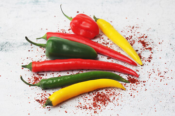 Different types of hot spicy pepper