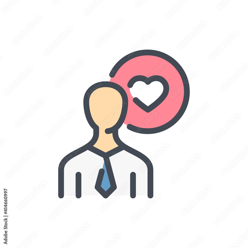 Wall mural business person with heart in circle color line icon. customer feedback vector outline colorful sign