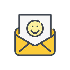 Mail with happy face color line icon. Email notification with positive information vector outline colorful sign.