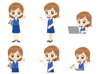 Anime illustration of female office worker アニメ風事務員の女性セット