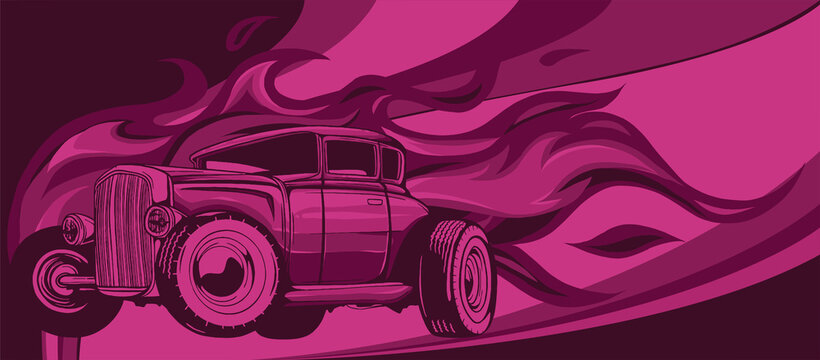 Vintage Car Hot Rod With Flames Vector