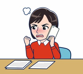 スマホで問い合わせる主婦