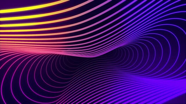 Futuristic Technology abstract glowing background animation. Wavy lines big data concept. Seamless loop stock footage. cyber surface in purple, pink and blue colors. sound visualization, neon wave
