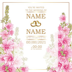 wedding template romantic women's floral card, Hollyhocks flowers