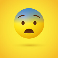 3d Fearful Emoji Face, Scared emoticon, Surprised emotion with pale blue forehead, feeling cold, sick, tired character