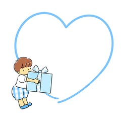 プレゼントを持った男の子とハートのフレーム