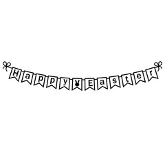 Festive garland greeting from flags on the Easter holiday, black outline, vector isolated illustration, design, decoration, printing