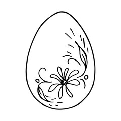 Easter egg decorated with a flower. Vector. Doodle style hand-drawn by an outline.