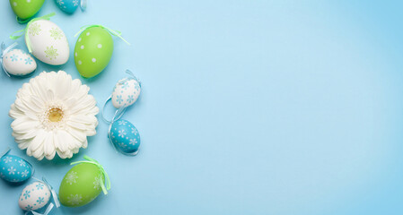 Easter greeting card with flowers and easter eggs