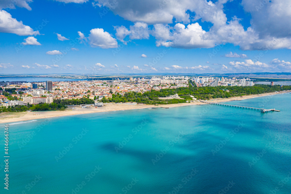 Wall mural aerial view of the main beach of the bulgarian town bourgas