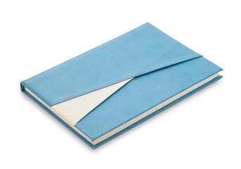 Blue closed cover blank notebook for taking or write notes meeting isolated on white background for design a mockup. Education and business concept. with clipping path.