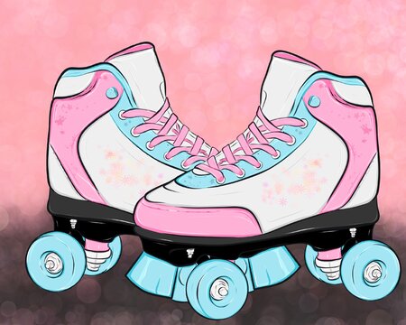 roller skates on colorful background, cartoon roller skates