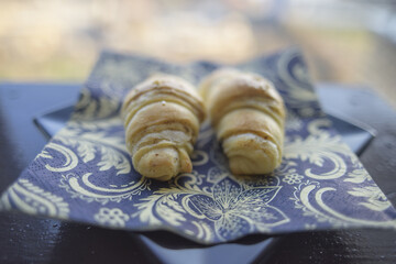 Closeup shot of fresh croissants on a napkin