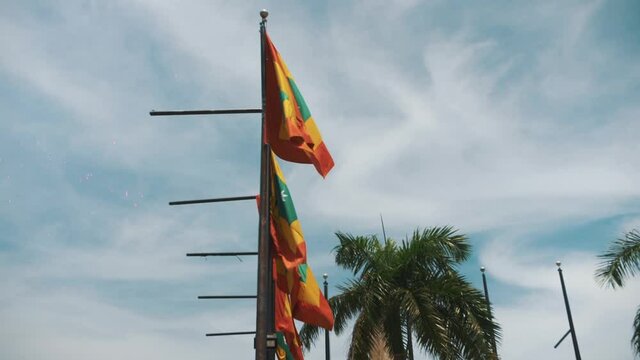 Slow-motion Waving flags of Cartagena de Indias in Colombia, South America