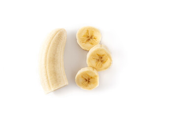 Banana slices isolated on white background. Top view
