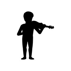 black silhouette design with isolated white background of boy playing violin