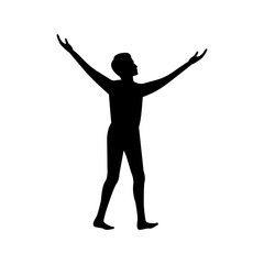 Fototapeta na wymiar black silhouette design with isolated white background of man being hopeful