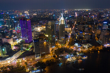 Obraz premium Beautiful night city, cityscape of Ho Chi Minh city, Vietnam